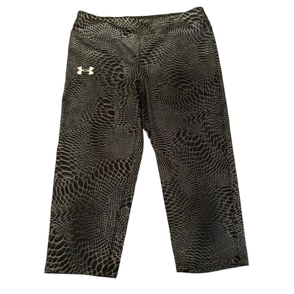 Large Under Armour Youth Girl's Capri Athletic Pants Fitted Heat Gear Black Meta - Picture 12 of 12